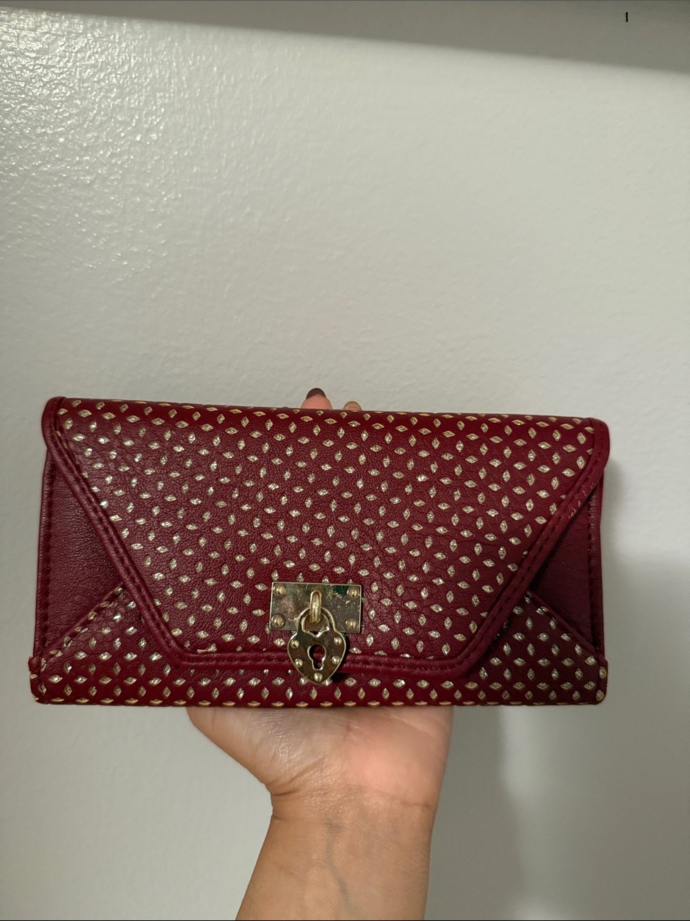 Icing Burgundy Envelope Clutch with Gold Accent